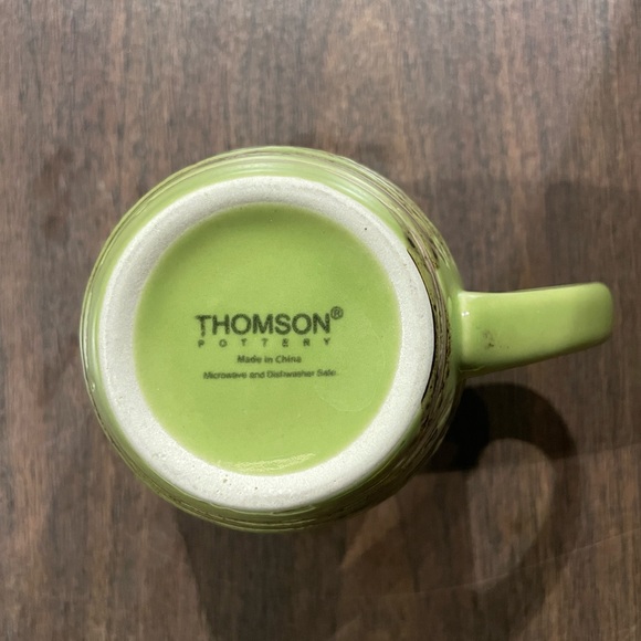 Thomson Pottery Banyan Bark Ribbed Lines, Green Brown Beige Coffee Mug RARE - Picture 4 of 5